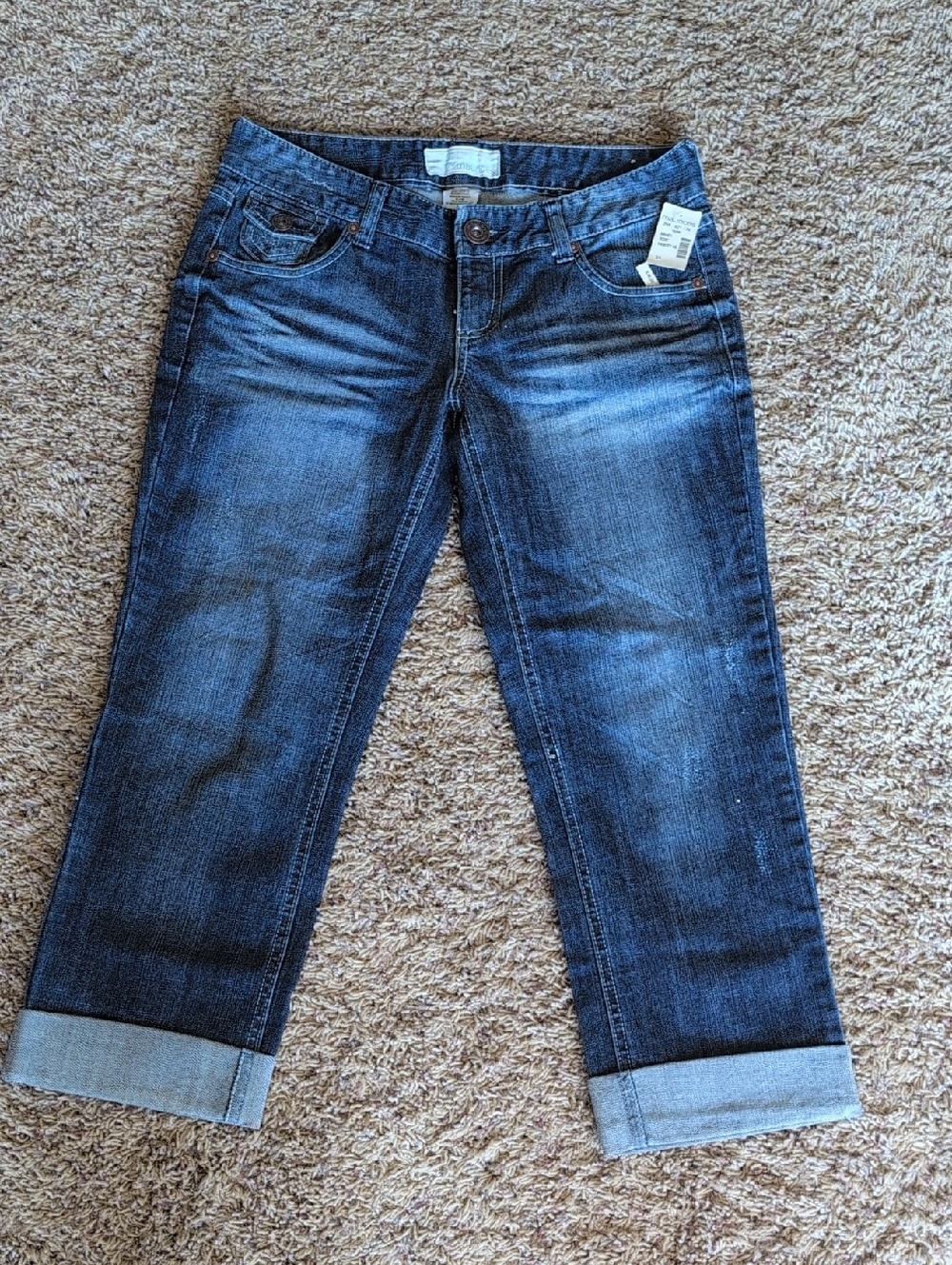 Maurices Medium-Dark Blue Cropped Roll Cuff Jeans